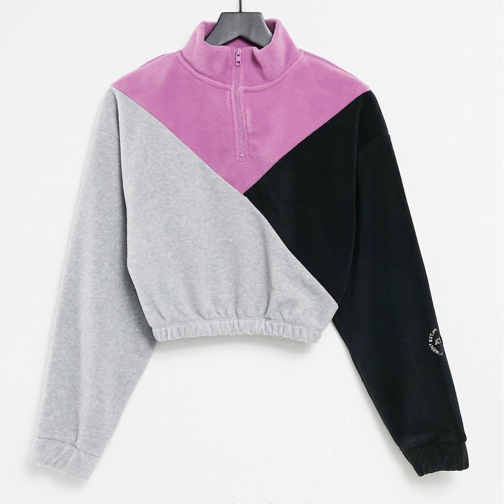 Topshop Color Block Fleece In Multi Cropped Quart… - image 1